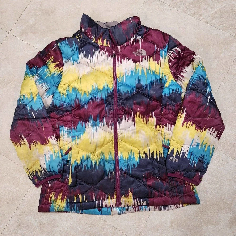 The North‎ Face Girls XL 18 Paint Splatter Multicolor Puffer 550 Quilted Jacket